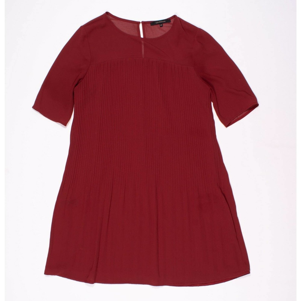 La Fee Maraboutee Red Pleated Short Sleeve Shift Mini Dress